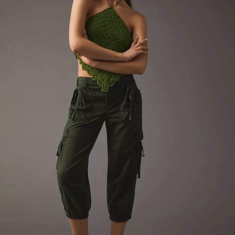 Anthropologie Dark Green Cargo Capris